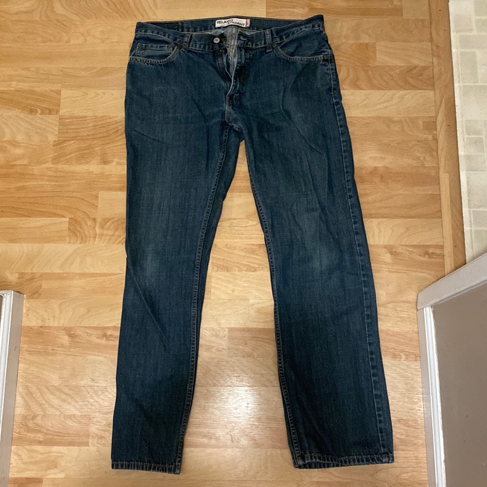 Blue Levi’s, relaxed straight fit, W: 36 L: 34